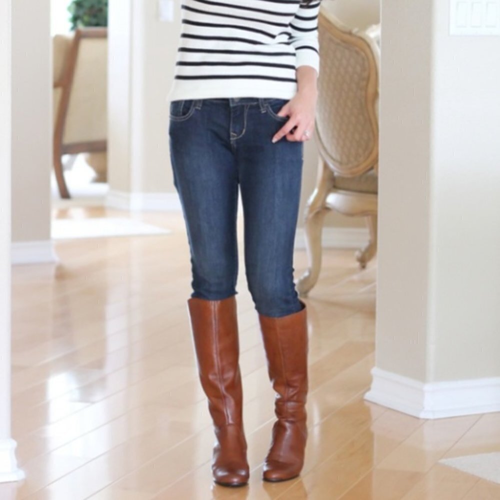Nordstrom BP Runway Cognac (Brown) Leather Hidden Wedge Knee High Boot 9.5